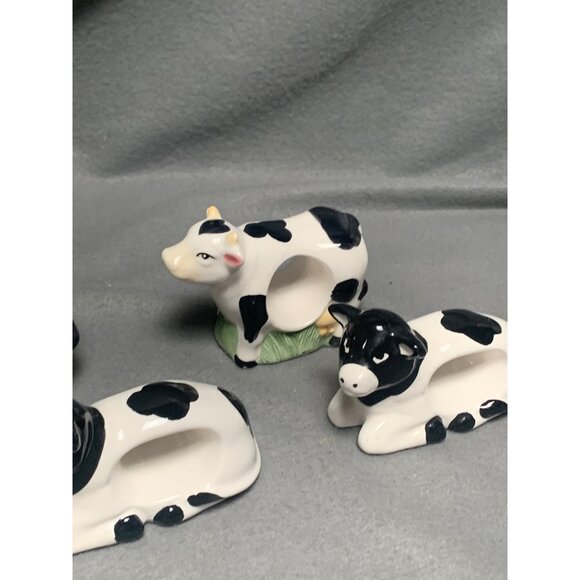 Cow Napkin Holder Ring Set of 4 Ceramic Vintage Farmhouse Decor - Picture 4 of 16